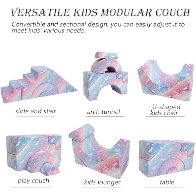 rayihni أريكة أطفال مصنوعة من رغوة قابلة للتعديل مع منزلق وسلالم، أريكة قابلة للتحويل لغرفة اللعب، للأزحف، التسلق واللعب - Image 4